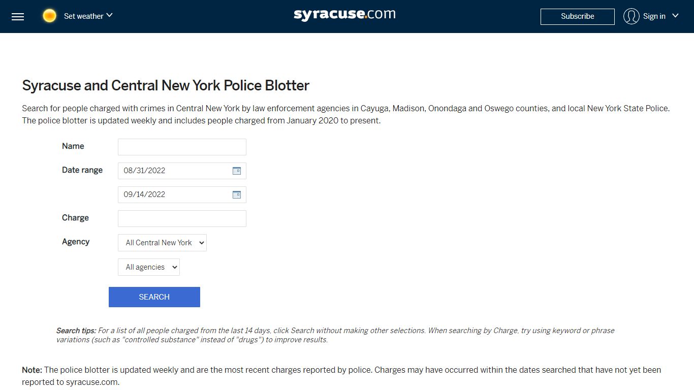 Syracuse and Central New York Police Blotter